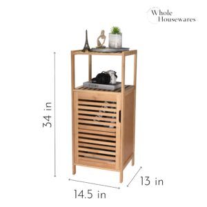 WHOLE HOUSEWARES Bamboo Shoe Rack Cabinet - Shelf Storage with Doors for Bathroom, Bedroom, and Kitchen- Freestanding Entryway Organizer Furniture - Multi-Tier Wood Cabinets for Small Spaces