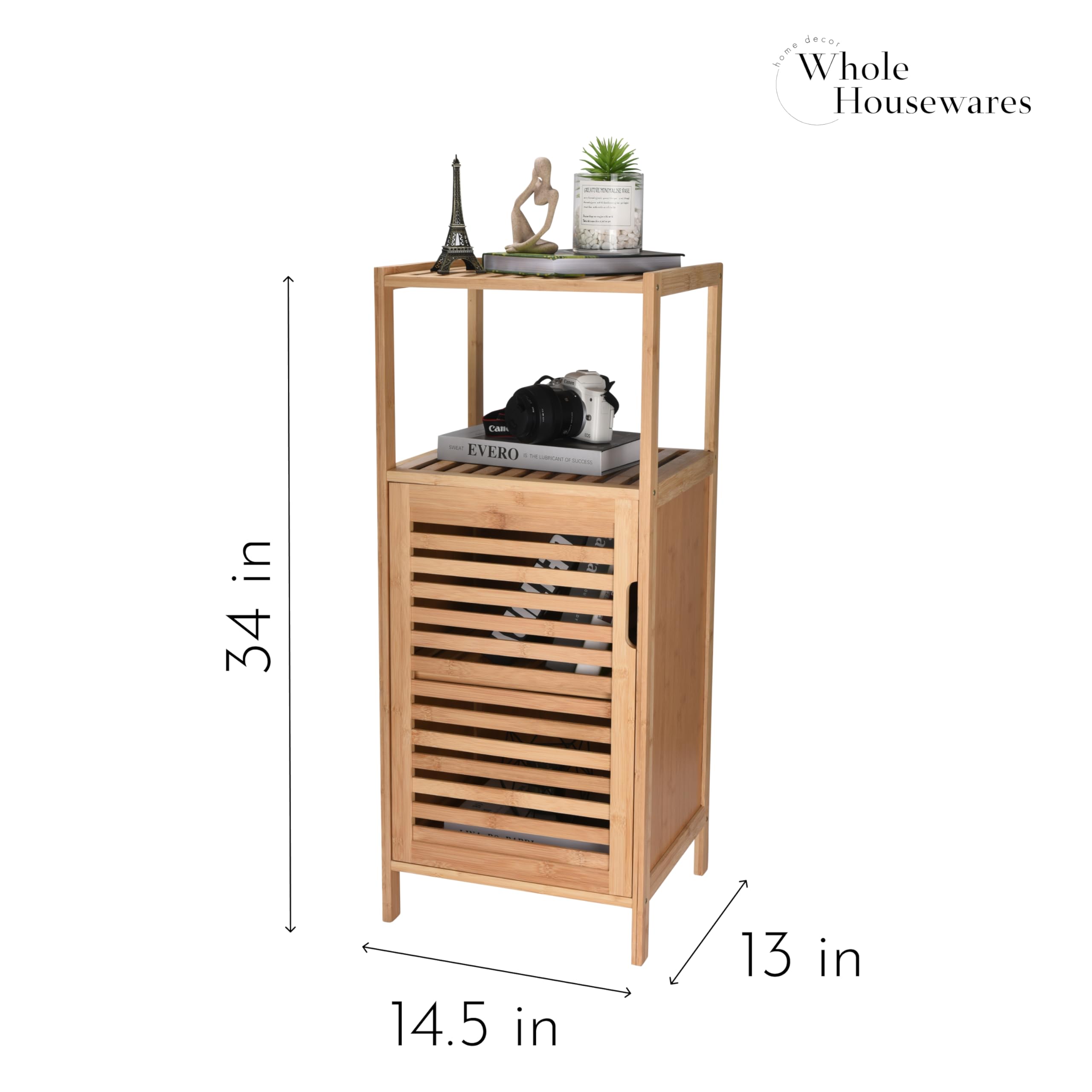 WHOLE HOUSEWARES Bamboo Shoe Rack Cabinet - Shelf Storage with Doors for Bathroom, Bedroom, and Kitchen- Freestanding Entryway Organizer Furniture - Multi-Tier Wood Cabinets for Small Spaces