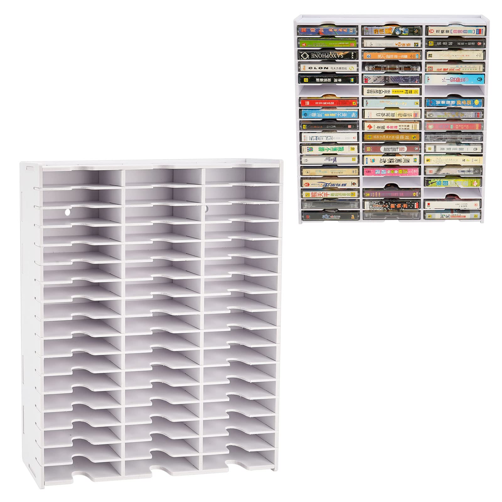 Sanfurney 51-Slot Cassette Tape Storage, Desktop Rack Audio Tape Organizer, Wall-Mounted Cassette Holder