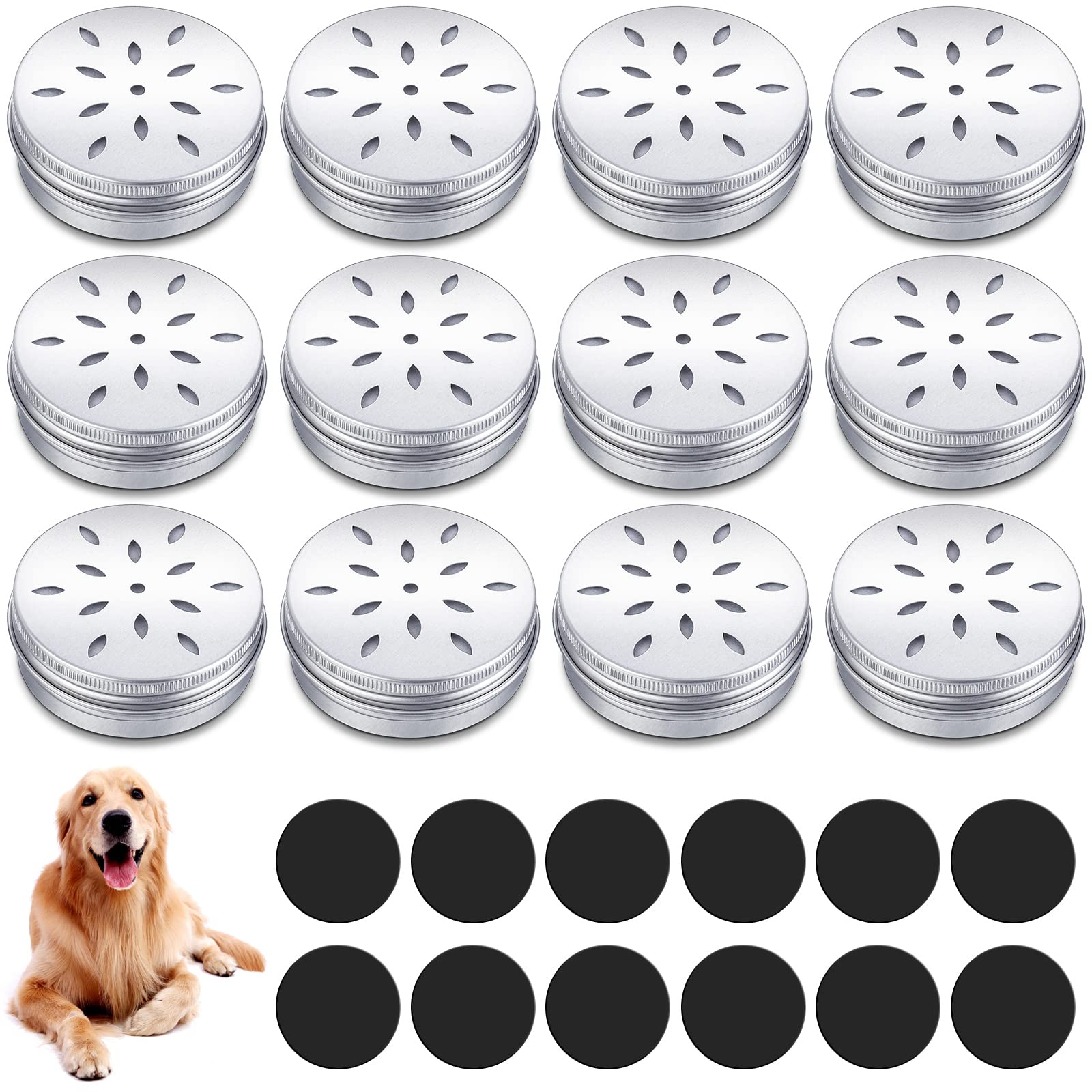 Oudain 12 Pack Dog Scent Work Tins, Dog Scent Training Box, Dog Nose Metal Container with 12 Magnetic Dots, Dog Scent Training Kit Smell Training Canisters Aluminum Cans for Dogs Training (Cute)