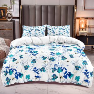 abosbeet blue plant flower king duvet cover sets farmhouse botanical floral comforter cover sets 2 pillowshames bee print bedding sets soft polyester bedroom decor