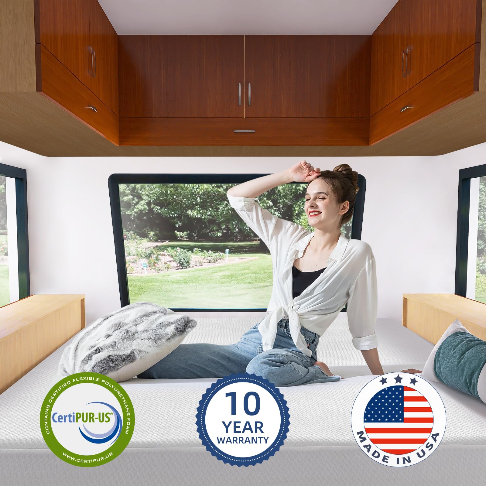 Opoiar 10 Inch RV Mattress Short King,Cooling Gel Memory Foam Mattress,Medium Firm Mattress in a Box,for RV/Camper/Trailer/Truck Mattress,Pressure Relief,Made in USA,CertiPUR-US Certified