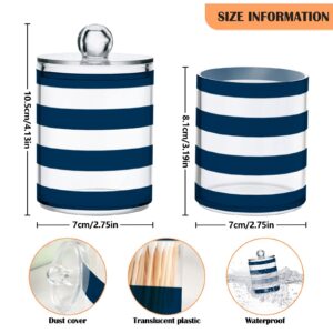 Navy Blue and White Striped 2 Pcs Qtip Holder Organizer Dispenser Storage Canister Plastic Apothecary Jars Bathroom Vanity for Cotton Swab Ball Pads Floss