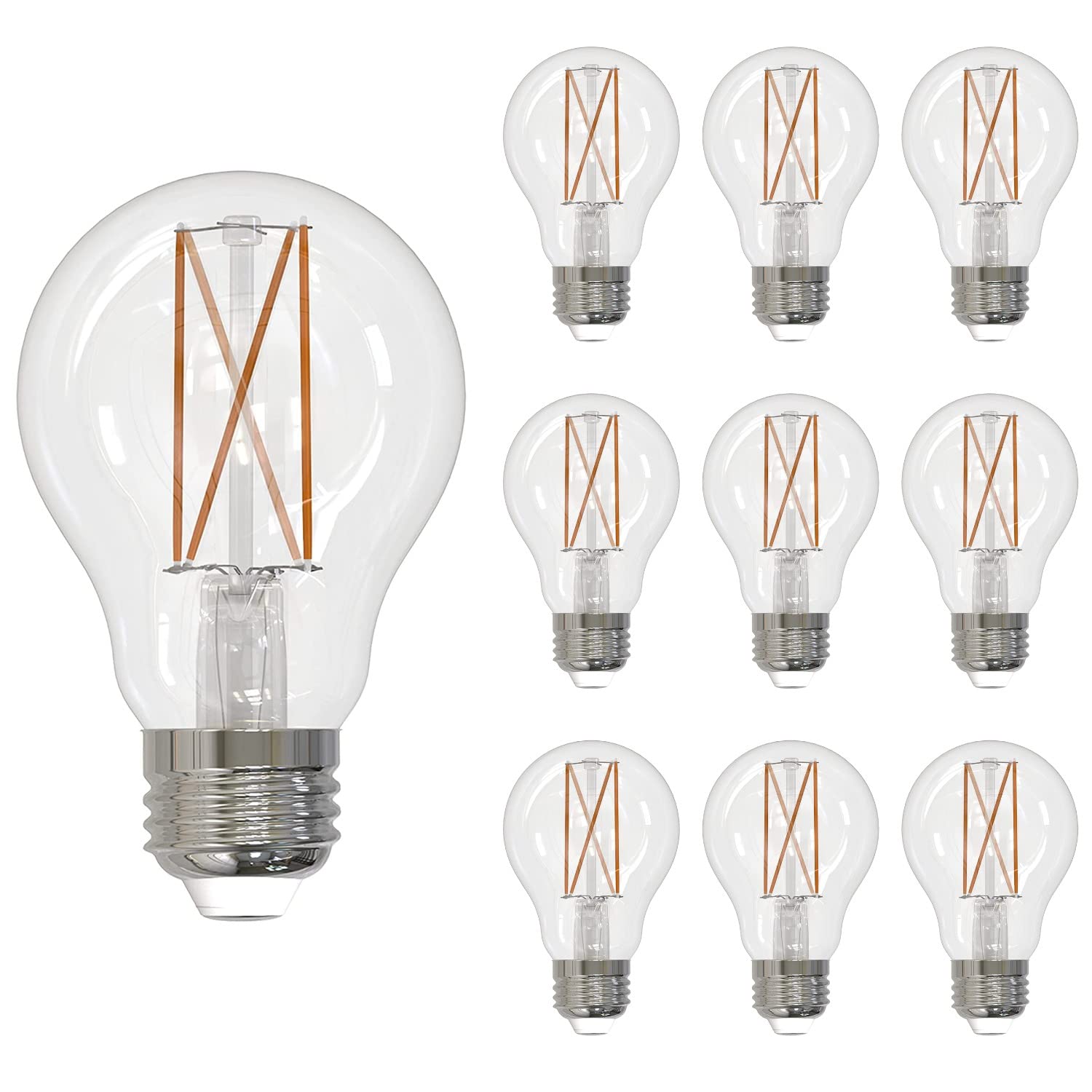 Bulbrite (10 Pack) 776774 Filament Supports Title 24 Part 6 JA8 LED Filament Light Bulb, 2700K, 8.5 Watts, 850 Lumens, CRI 90, 120 Volts, Bulb Type A19, Warm White Light with a E26 Medium Base