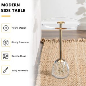 NEJHC Clear Acrylic End Table,Side Table Modern Small Round Table with Solid Base for Living Room, Bedroom