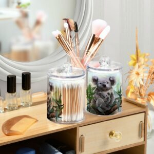 2 Pack Qtip Dispenser Apothecary Jars Bathroom Organizer, Koala and Baby Leaves Qtip Holder Storage Canister Plastic Acrylic Jar for Cotton Ball/Swab/Rounds