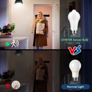 ONEVER Motion Sensor Light Bulbs - 12W (100W Equivalent) PIR Motion Activated Dusk to Dawn Light Bulb Auto on/Off E26 6000K Cool White Indoor Outdoor Security Bulb for Front Door Garage Hallway 2 Pack