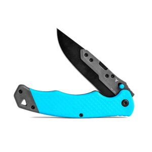 true swift edge replaceable blade knife, compact utility knife with five replacement blades, durable grip handle, and convenient blade storage case, blue