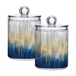 xigua 2 pack gold & blue apothecary jars with lid, qtip holder storage jars for cotton ball, cotton swab, cotton round pads, clear plastic canisters for bathroom vanity organization (10 oz)