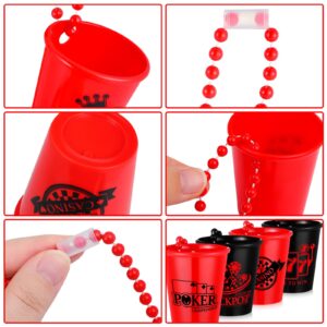 Kingdder 12 Pcs Casino Shot Glass Necklace on Beaded Plastic Shot Necklace Cup Shot Glasses Casino Themed Party Favors, Graduation Las Vegas Party Decoration, 4 Styles(Casino)