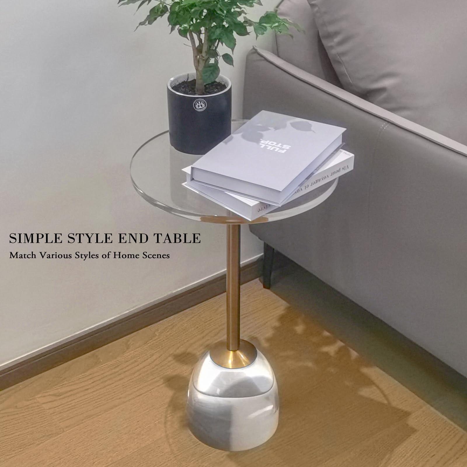 NEJHC Clear Acrylic End Table,Side Table Modern Small Round Table with Solid Base for Living Room, Bedroom