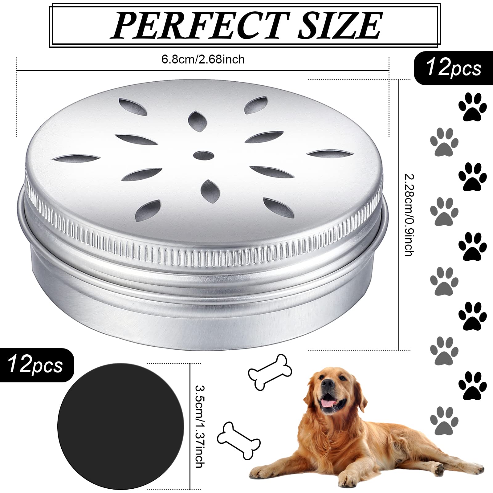 Oudain 12 Pack Dog Scent Work Tins, Dog Scent Training Box, Dog Nose Metal Container with 12 Magnetic Dots, Dog Scent Training Kit Smell Training Canisters Aluminum Cans for Dogs Training (Cute)