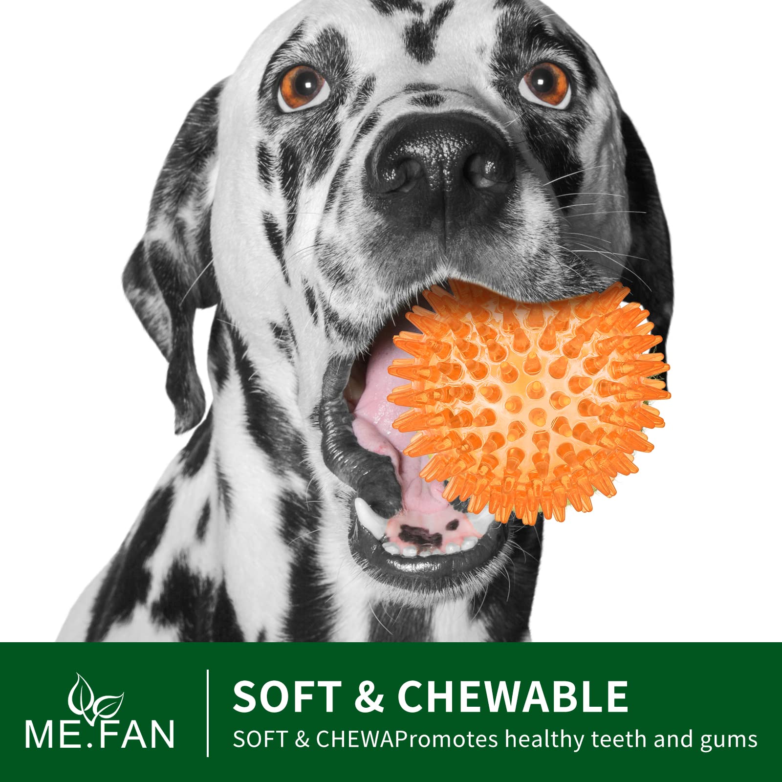 ME.FAN 3.5'' Squeaky Dog Toy Balls [8 Pack] Spiky Dog Balls/Puppy Chew Toys for Cleaning Teeth and Gum Health/Squeaker Ball Toys for Aggressive Chewers