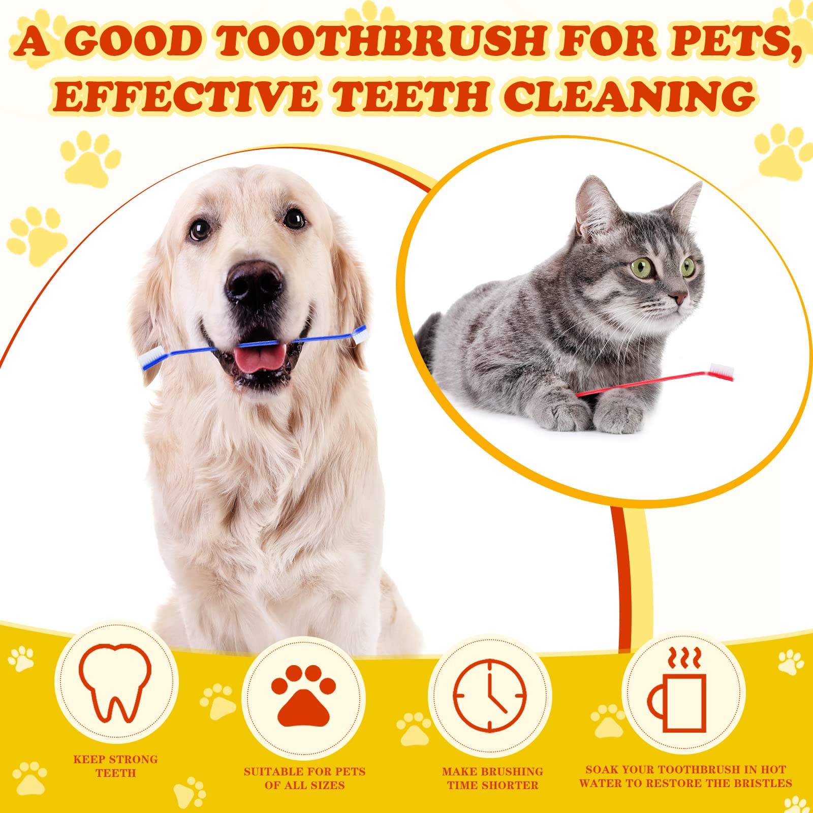 200 Pieces Dog Toothbrush Bulk Dual Headed Dental Brushes Puppy Tooth Brushing Kit Long Handle Dog Tooth Brush for Large Small Dogs Cats and Most Pets Teeth Cleaning Dental Care Supplies, 8 Colors