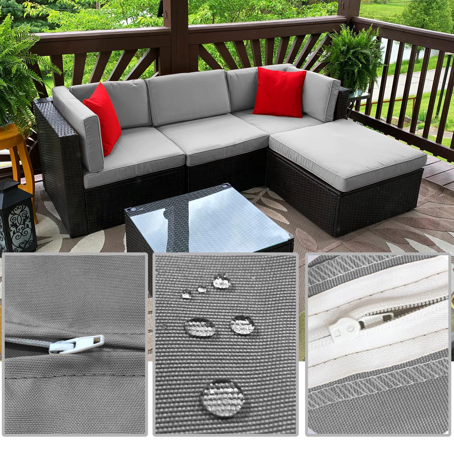 TECOSARA Outdoor Cushion Covers Replacement 10 Pcs Patio Cushion Covers fit for 4-Seater Wicker Rattan Sectional Couch Sofa Outdoor Cushion Slipcovers Set Seat and Back Cover Only, Grey