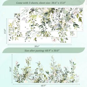 VePret Green Plants Leaves Wall Decals Peel and Stick, Large Floral Flowers Wall Stickers, Removable Vine Home Decor Art for Bedroom Living Room Classroom Office