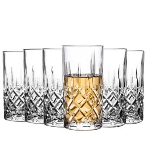 binsakao highball glasses collins tall beverage set of 6, 14 ounce cups glassware for drinks, water, beer, soda