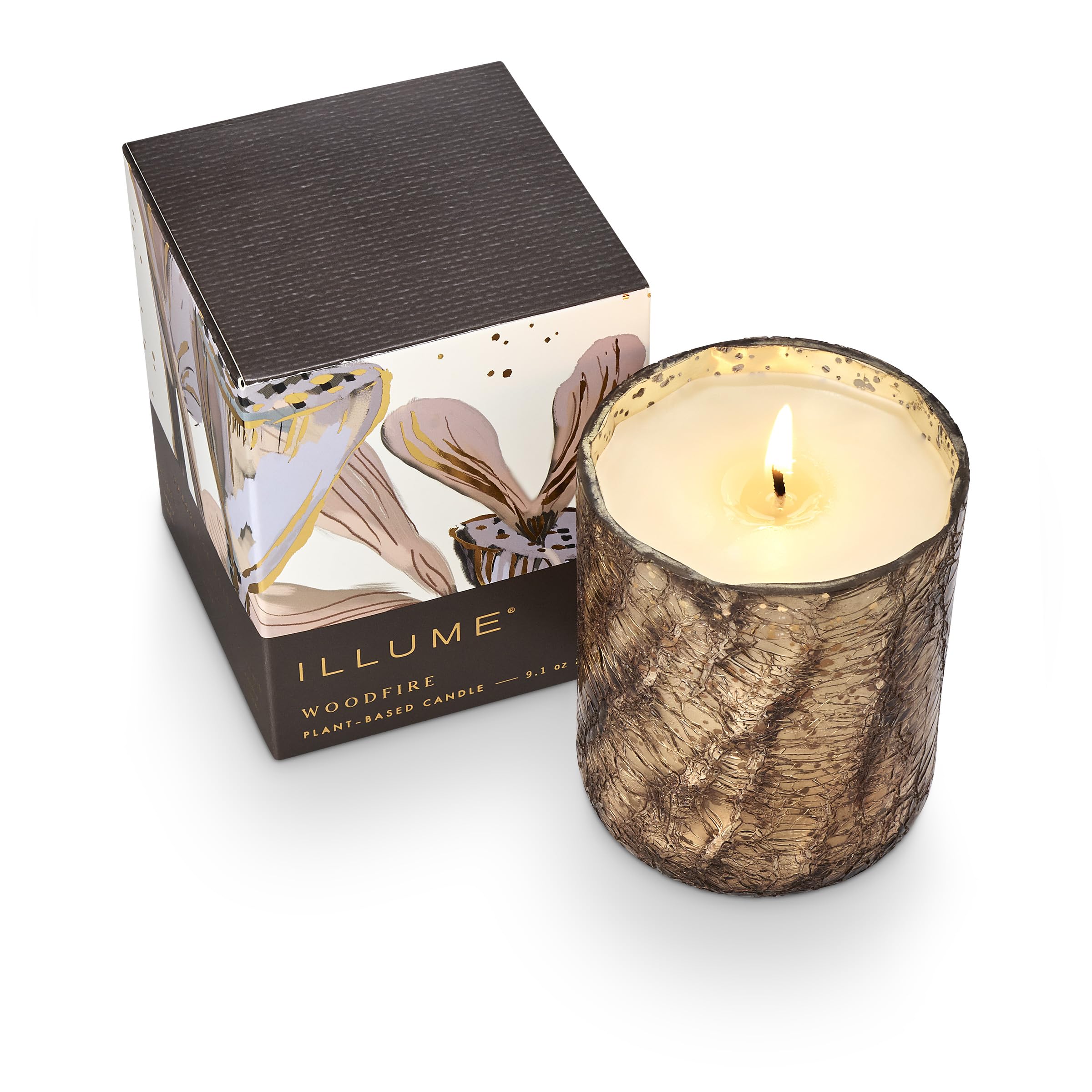 ILLUME Noble Holiday Woodfire Large Crackle Glass Candle