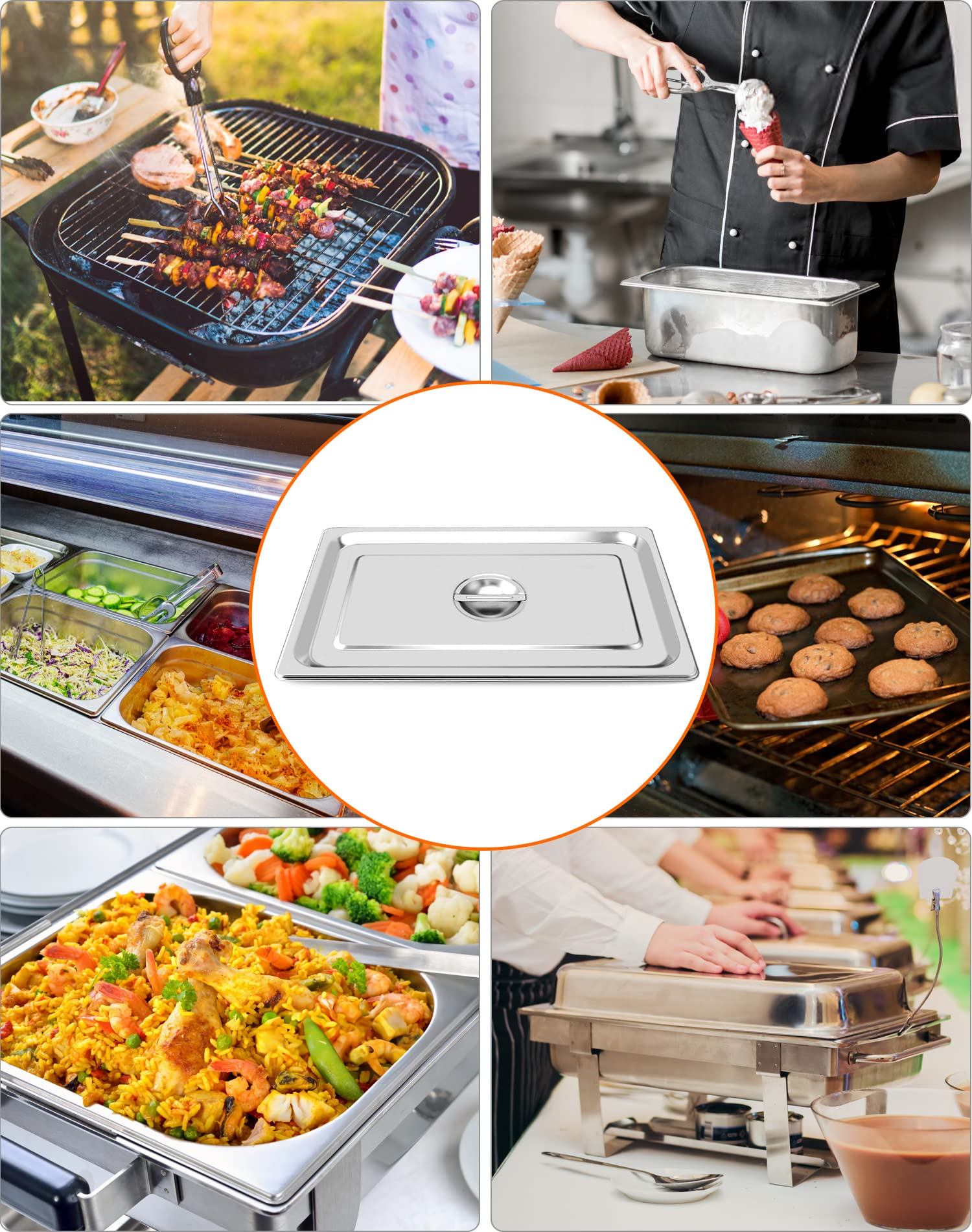 QWORK Full Size Stainless Steel Steam Table Pan Cover with Handle - Set of 2, Durable Lid for Steam Pans