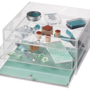 Simply Tidy Clear 3-Drawer Organizer Organize Cosmetics, Stationary, and Arts & Crafts - Bulk 4 Pack