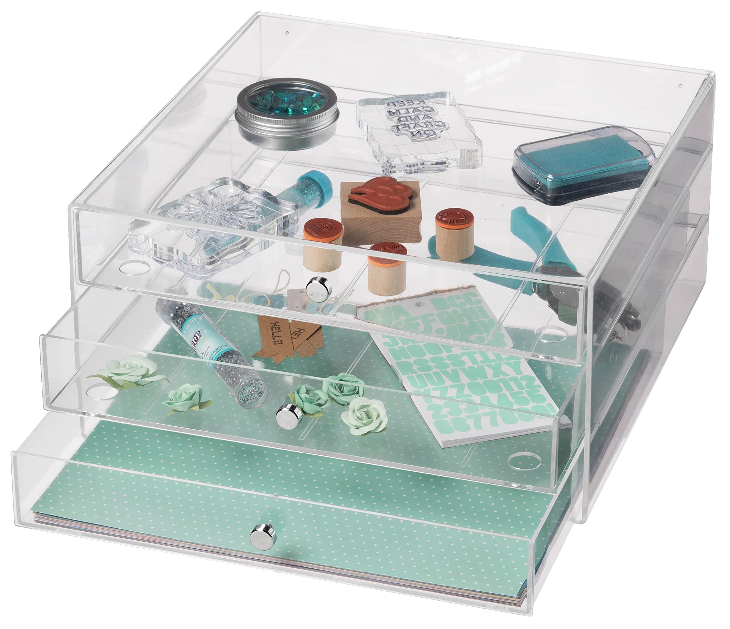 Simply Tidy Clear 3-Drawer Organizer Organize Cosmetics, Stationary, and Arts & Crafts - Bulk 4 Pack