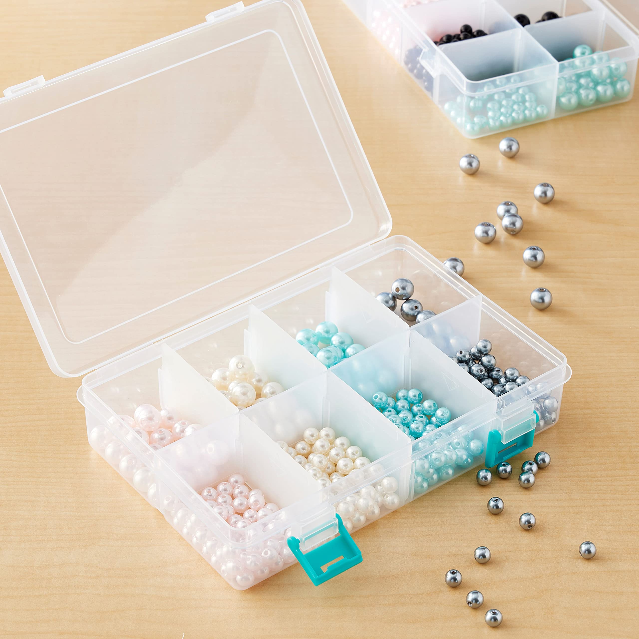 Simply Tidy 6 Pack: Clear & Turquoise 8-Compartment Storage Box by Bead Landing™