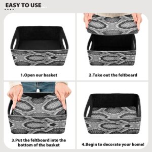 Oyihfvs Snake Skin Black White 2 PCs Rectangle Foldable Felt Storage Bin, Collapsible Cube with Handles Thick Fabric Box Organizer Clothes Supplies for Home