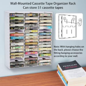 Sanfurney 51-Slot Cassette Tape Storage, Desktop Rack Audio Tape Organizer, Wall-Mounted Cassette Holder