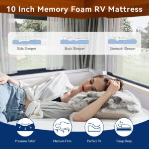 Opoiar 10 Inch RV Mattress Short King,Cooling Gel Memory Foam Mattress,Medium Firm Mattress in a Box,for RV/Camper/Trailer/Truck Mattress,Pressure Relief,Made in USA,CertiPUR-US Certified