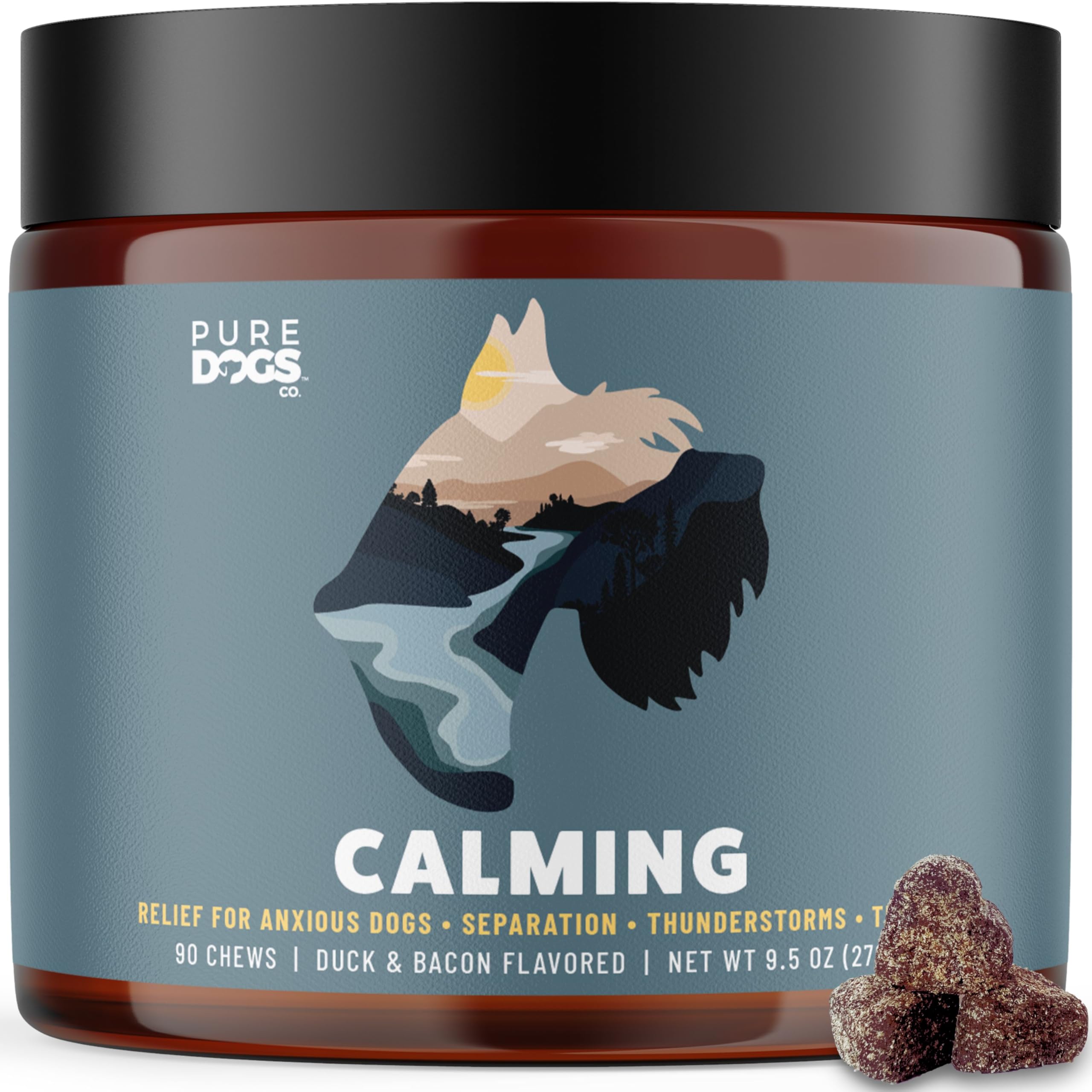 Pure Dogs Calming Dog Chews with Hemp for Dogs Anxiety & Stress Relief - Dog Anxiety Chews with Organic Hemp & GABA - Hemp Chews for Dogs Scratching & Restlessness - 90 Calming Treats for Dogs