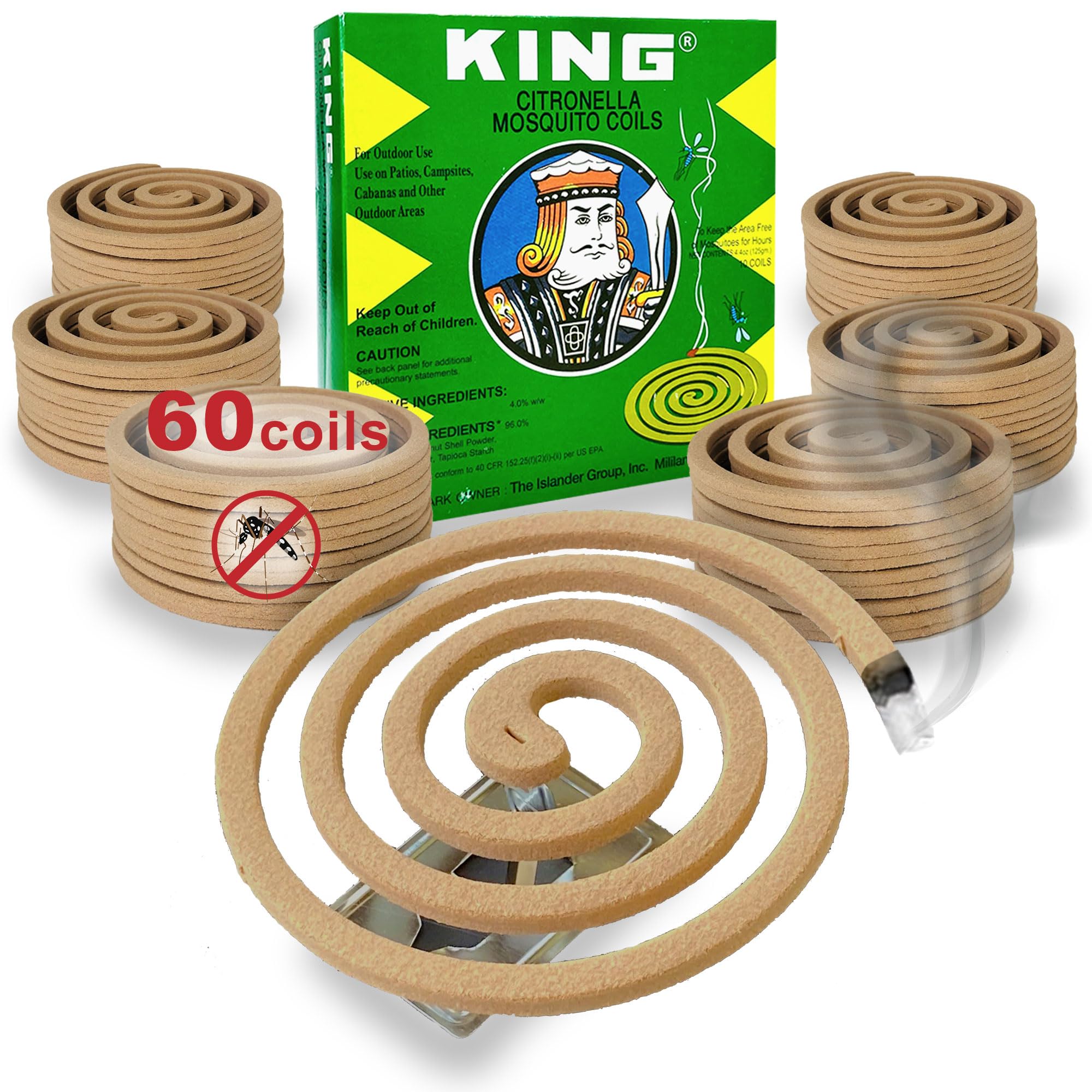 KING Mosquito Coils - Hawaii Most Trusted Citronella Coils - Each Coil Burns for 6 to 8 Hours (60 Coils)