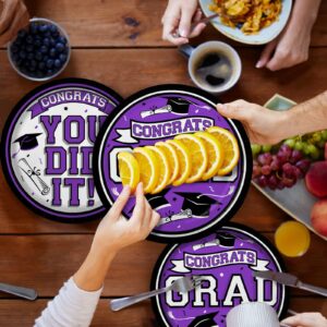 Gatherfun 2024 Graduation Party Supplies purple Dinnerware Disposable Paper Plates for Congrats Grad Party Decorations, Serve 80