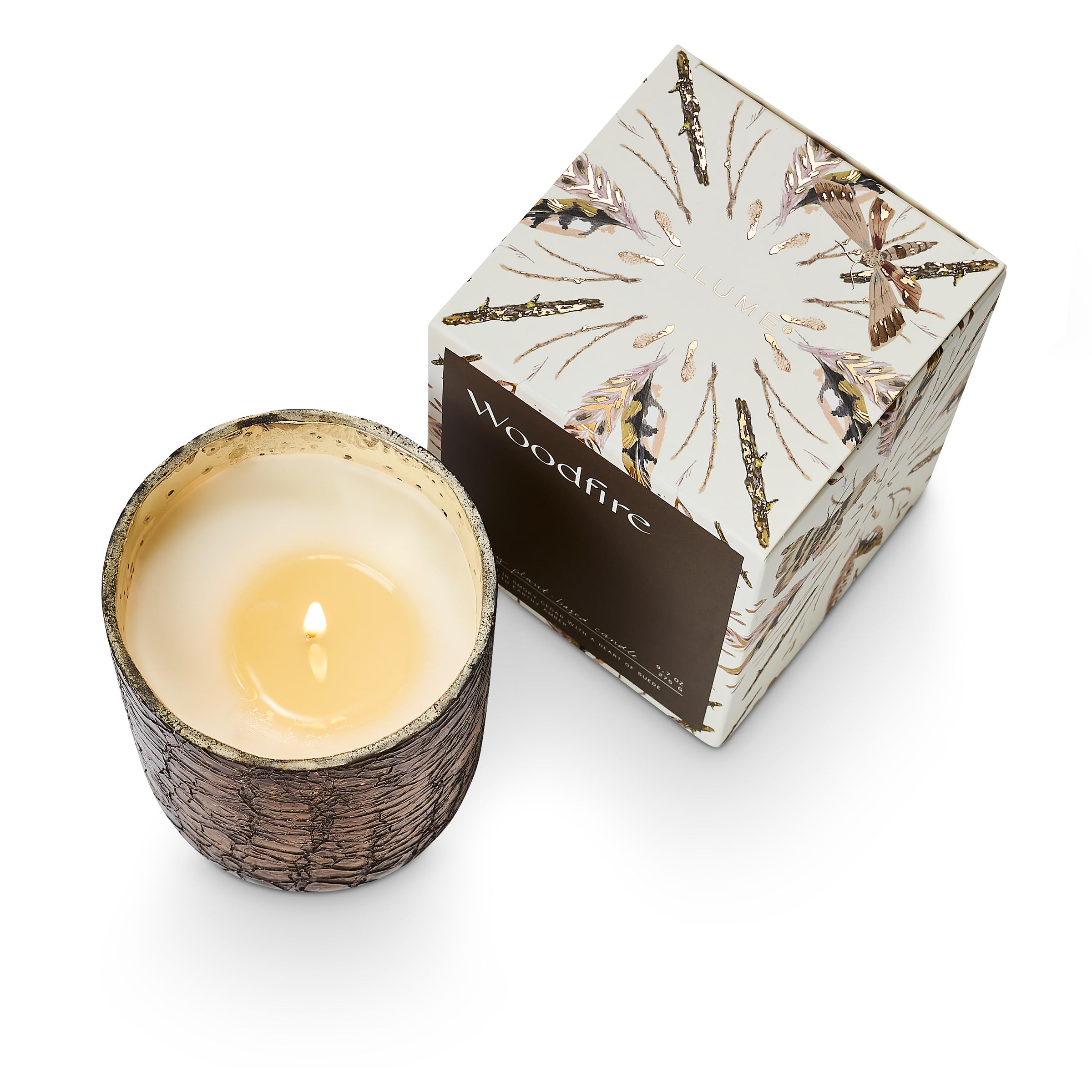 ILLUME Noble Holiday Woodfire Large Crackle Glass Candle