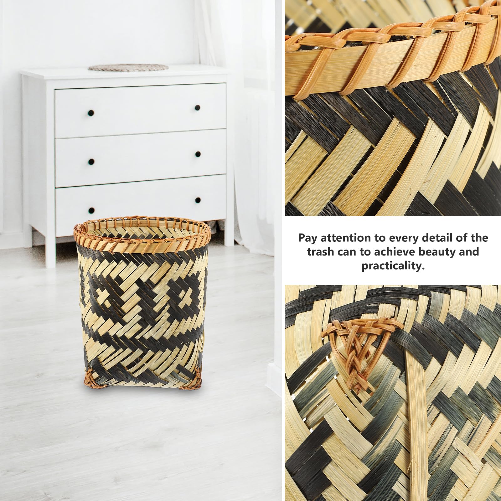 LIFKOME Bamboo Waste Basket Woven Storage Basket Bamboo Trash Can Bamboo Garbage Can Bamboo Clothes Basket for Bedroom, Bathroom, Kitchen, Office