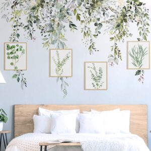 VePret Green Plants Leaves Wall Decals Peel and Stick, Large Floral Flowers Wall Stickers, Removable Vine Home Decor Art for Bedroom Living Room Classroom Office