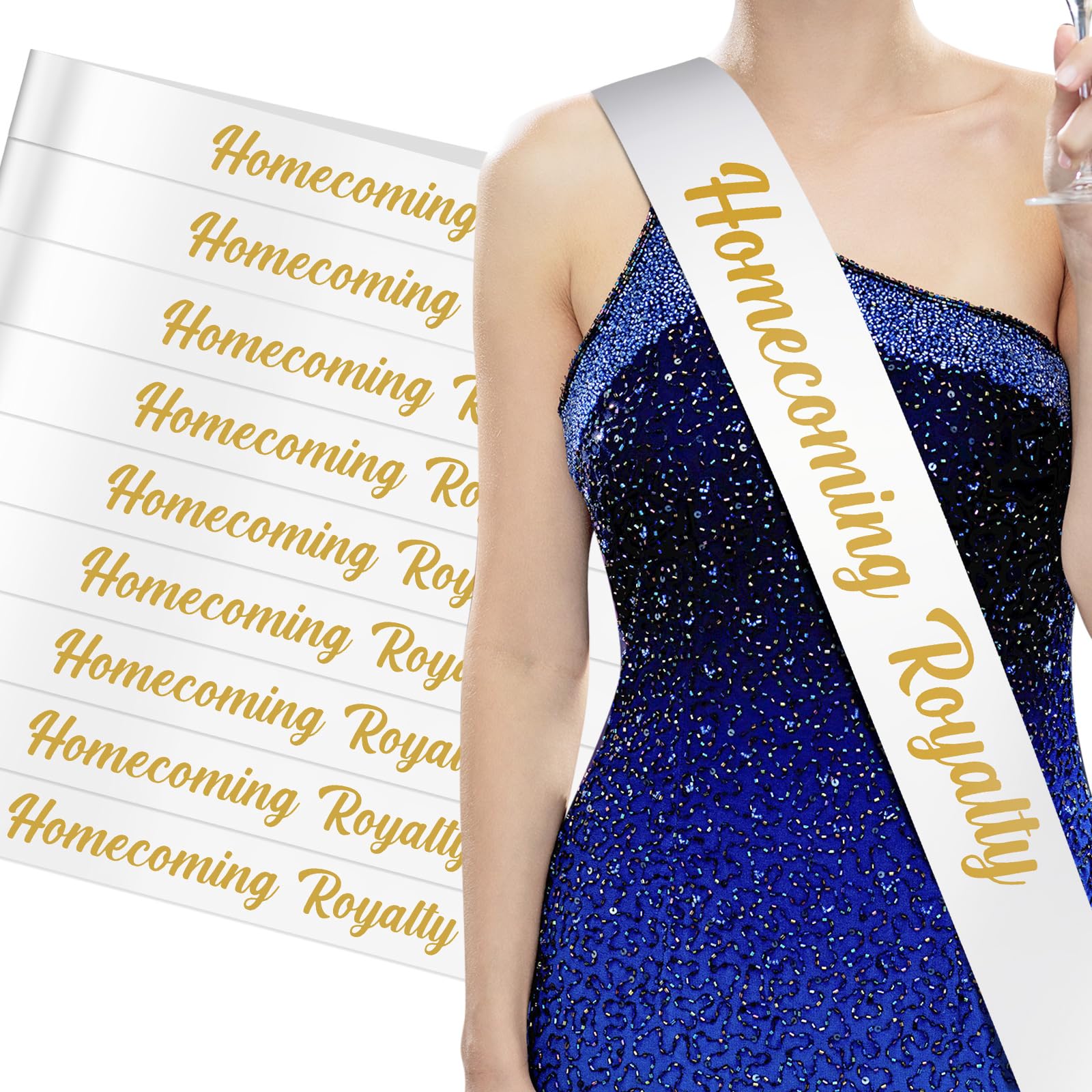 Taiyin 12 Pcs Homecoming Royalty Sashes Satin Sash Bulk Homecoming Sashes with Gold Print for Pageants Homecoming Party Dance Graduation Party Wedding Birthday Decorations Accessories(White)