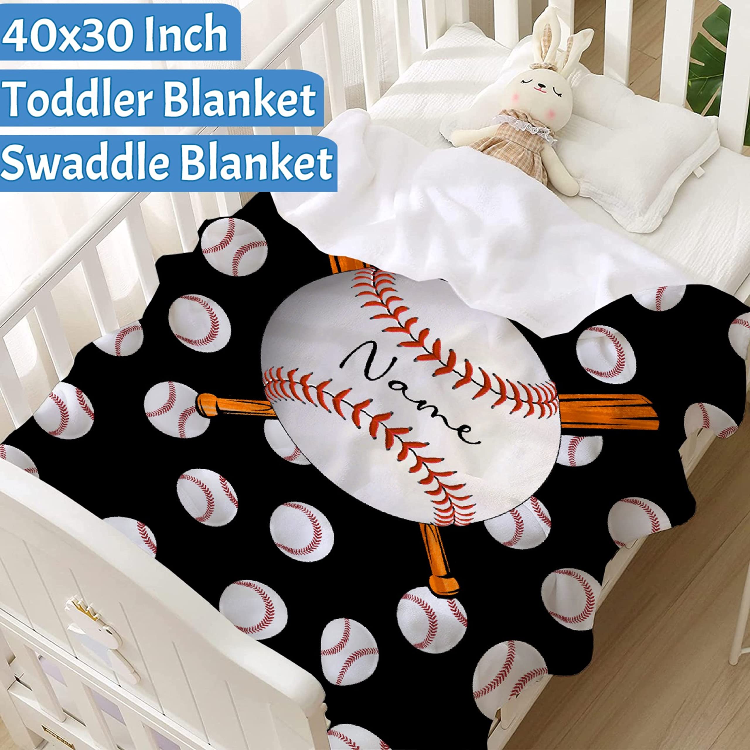 Ottoy Personalized Blanket Baseball Throw Blanket for Couch Custom Blanket with Name Lightweight Plush Fuzzy Blanket 50"x40" for Kids