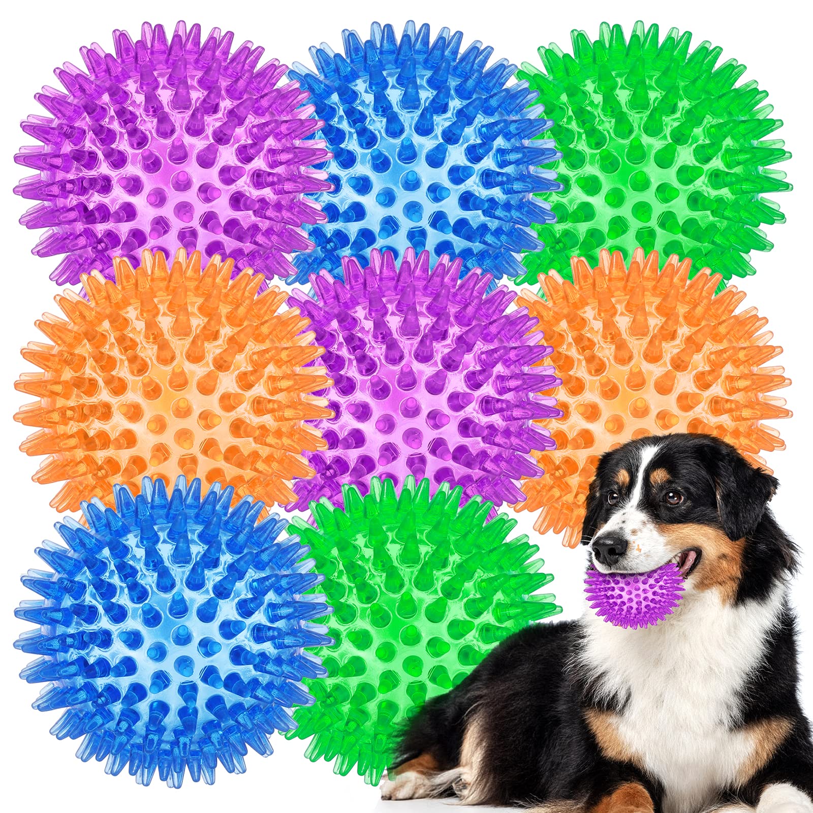 ME.FAN 3.5'' Squeaky Dog Toy Balls [8 Pack] Spiky Dog Balls/Puppy Chew Toys for Cleaning Teeth and Gum Health/Squeaker Ball Toys for Aggressive Chewers