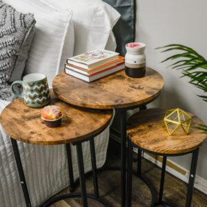 7Penn Round Nesting Tables Set of 3 - Wood Accent Nightstand Set Small Coffee Tables for Living Room or Bedroom