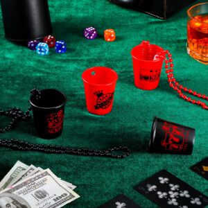 Kingdder 12 Pcs Casino Shot Glass Necklace on Beaded Plastic Shot Necklace Cup Shot Glasses Casino Themed Party Favors, Graduation Las Vegas Party Decoration, 4 Styles(Casino)