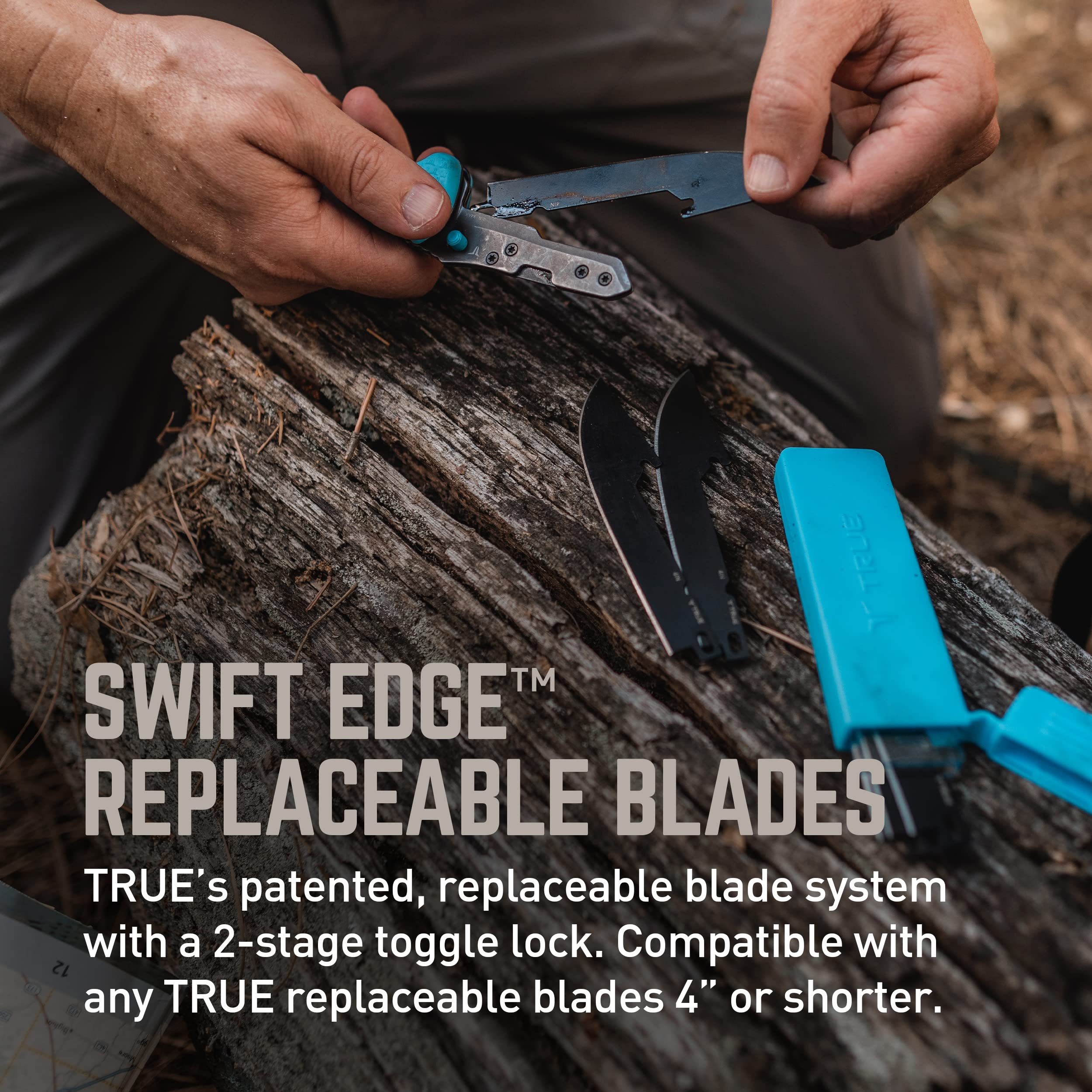 TRUE Swift Edge Replaceable Blade Knife, Compact Utility Knife with Five Replacement Blades, Durable Grip Handle, and Convenient Blade Storage Case, Blue