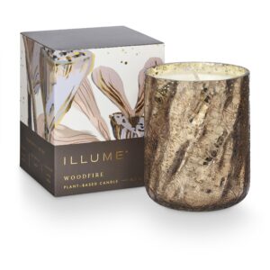 ILLUME Noble Holiday Woodfire Large Crackle Glass Candle