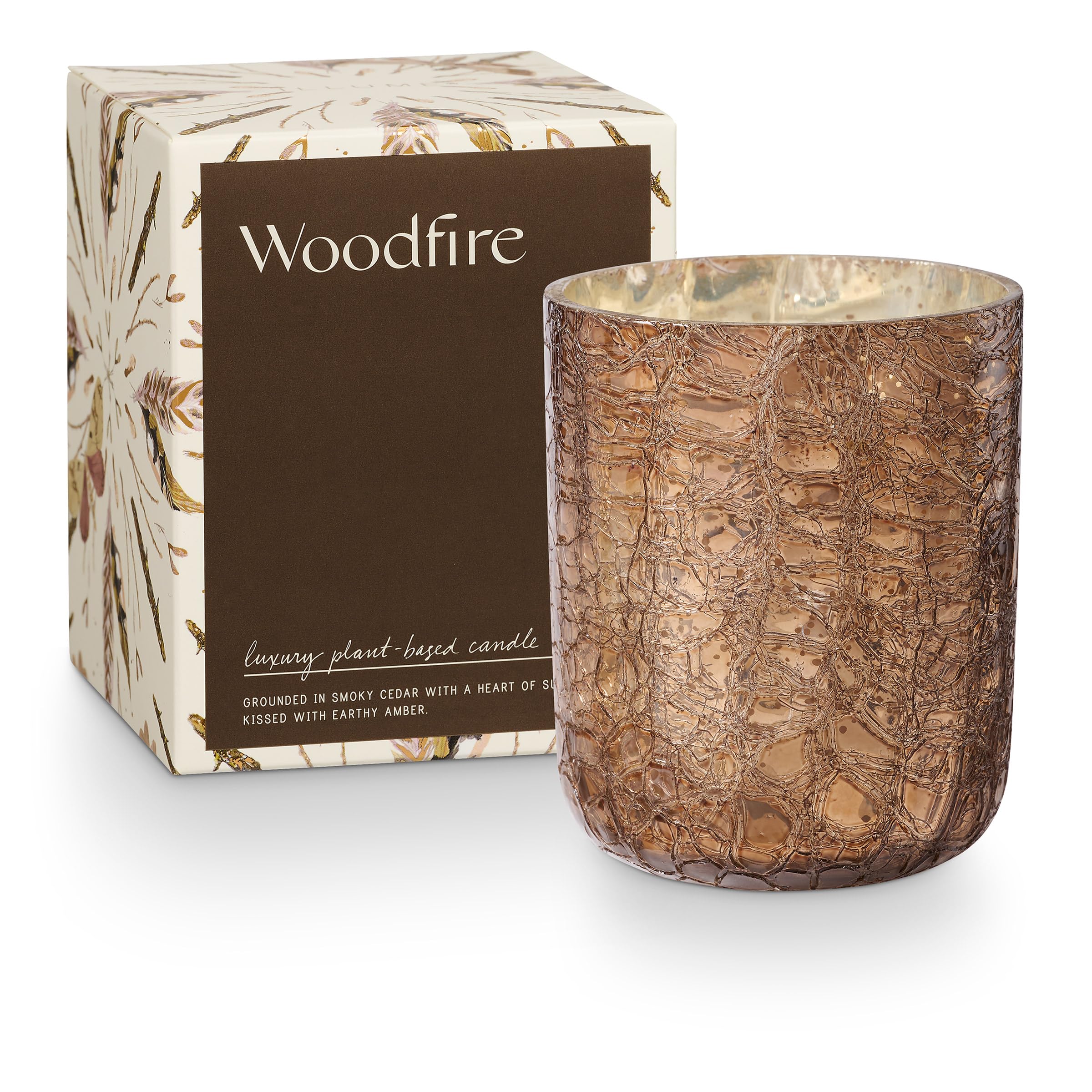 ILLUME Noble Holiday Woodfire Large Crackle Glass Candle