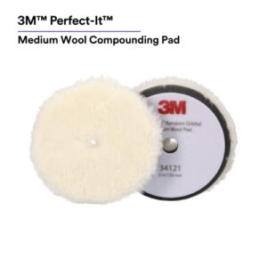 3M Perfect-It Random Orbital Medium Wool Compounding Pad, 5"/130 mm, White, 34121, Orbital Pads for Automotive Compounding and Polishing