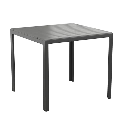 Flash Furniture Harris Commercial Indoor/Outdoor Patio Table - Black Poly Resin Slatted Top - Black Steel Frame - Seating for 4, 31.5" Square