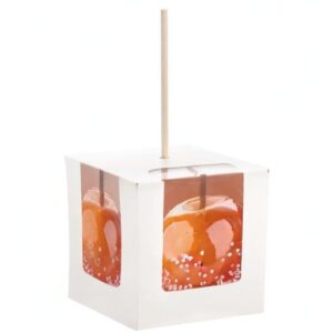 Frcctre 50 Pack White Kraft Candy Apple Boxes with Holes and Sticks, 4" x 4" x 4" Caramel Apple Box Gift Boxes Favor Boxes with Clear Window for Wedding Christmas Baby Shower Party Accessories