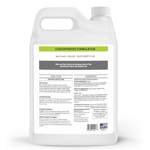 Roach Killer and Peppermint Repellent for Roaches & Cockroaches -All Natural & Safe Spray for Indoor/Outdoor Infestations - Natural Armor Roach Shield, 128 Oz Gallon, Ready to Use w/Trigger Sprayer