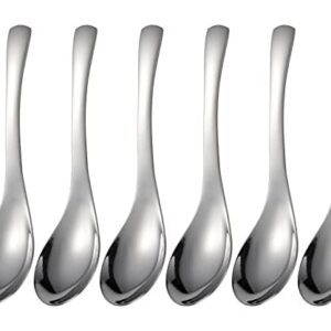 Soup Spoons Stainless Steel Asian Soup Spoon Set of 6 Heavy-Weight Round Table Spoons Mirror Polished Silver Ramen Spoons