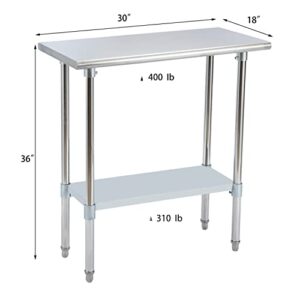 Stainless Steel Work Table w/Undershelf,30" x 18" inch Commercial Kitchen Work & Prep Table for for Restaurant, Home and Hotel.