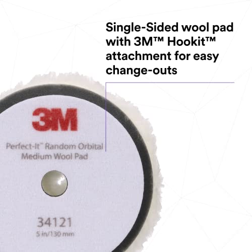 3M Perfect-It Random Orbital Medium Wool Compounding Pad, 5"/130 mm, White, 34121, Orbital Pads for Automotive Compounding and Polishing